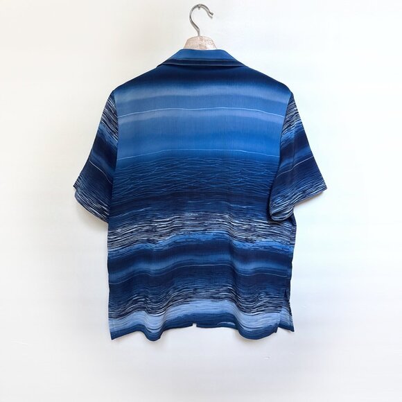 Vintage Alia Petites Blue Wave Print Button-Up Shirt – Size M - Picture 3 of 5